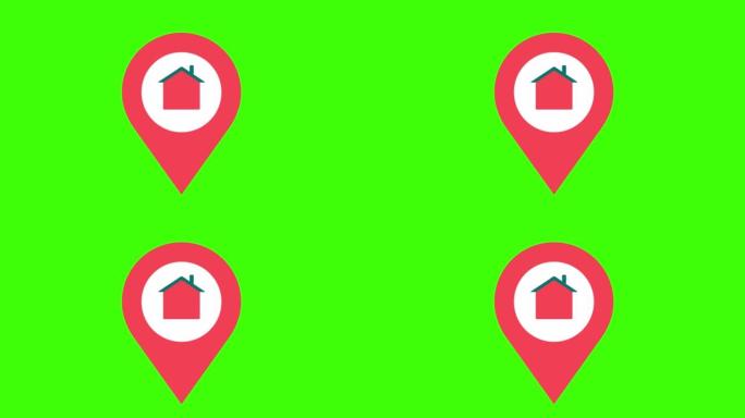 绿色屏幕上弹出带房子的红点图标