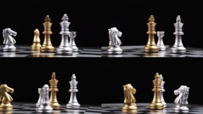 金王国际象棋是国际象棋棋盘上的最后一站。成功的领导者和团队合作理念。业务解决方案，成功战略。