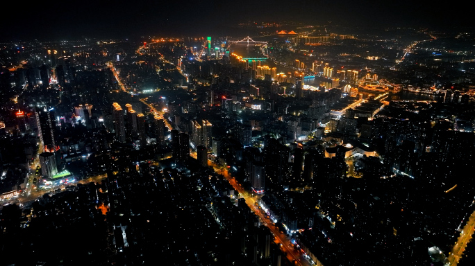 福州城市夜景航拍福州全景闽江夜景城市风光