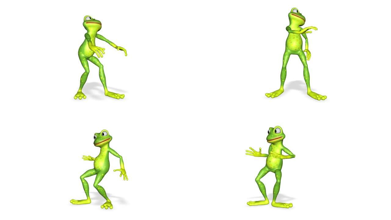 青蛙快乐有趣的舞蹈循环白色背景