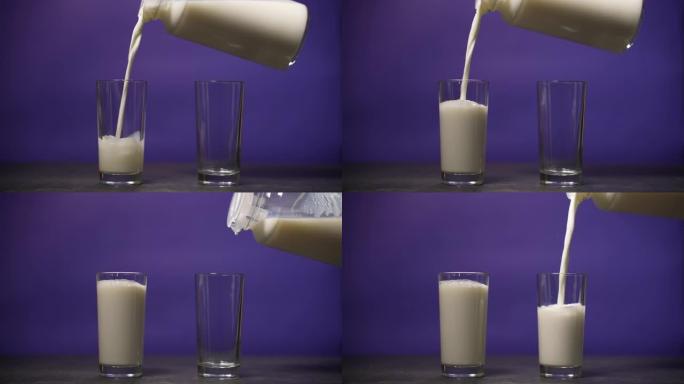 慢镜头将牛奶倒入装有棕色玉米片的碗中