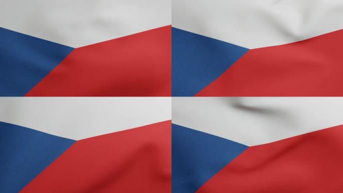 捷克共和国国旗挥舞原尺寸和颜色3D渲染，捷克纺织品国旗，捷克斯洛伐克国旗由Jaroslav Kurs