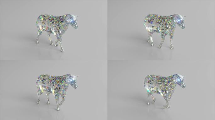 步行钻石羊。自然和动物的概念。低聚。白色。无缝循环的3d动画