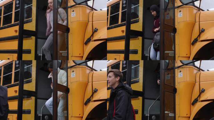 多样化的高中生离开校车