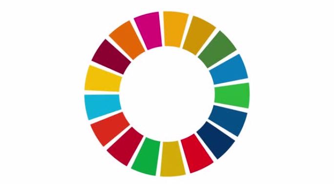 白色背景上SDGs概念色轮的动画