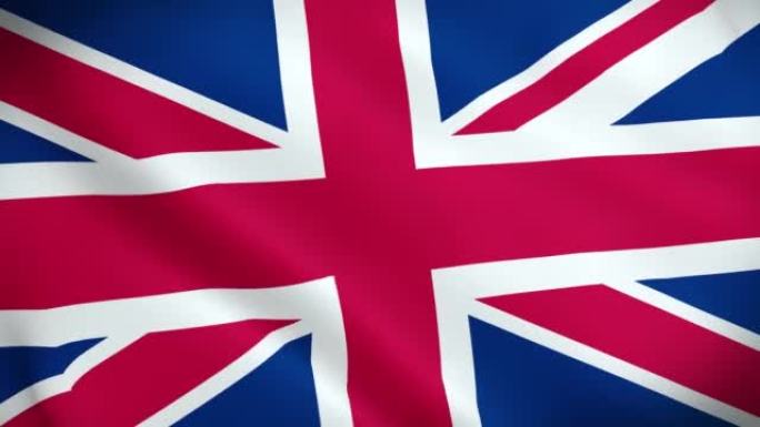 4K英国国家动画标志，英国动画国旗，英国国旗飘扬，英国动画国旗。