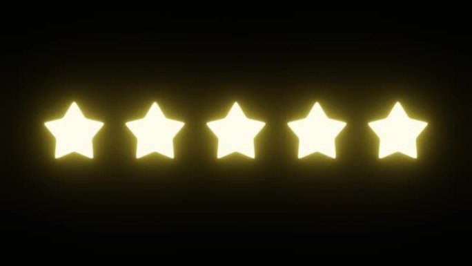 黄金风格评级明星元素3d插图渲染4k分辨率视频。在带有alpha通道的透明背景上对五颗星进行评级。