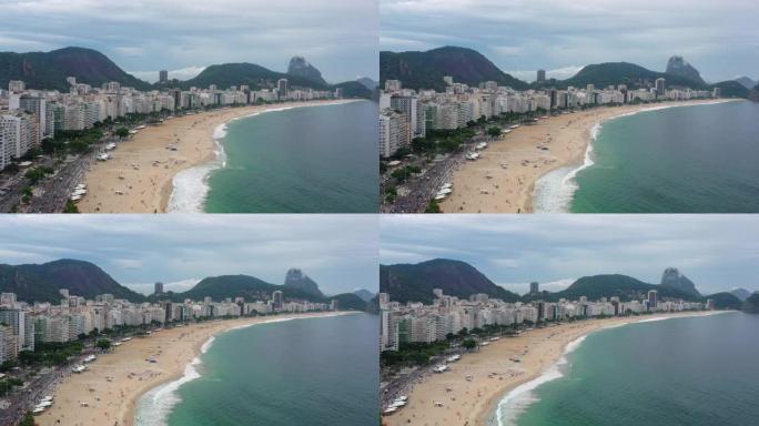 里约热内卢市传奇海滩科帕卡巴纳 (Praia de Copacabana) 的鸟瞰图 -- 南美洲巴