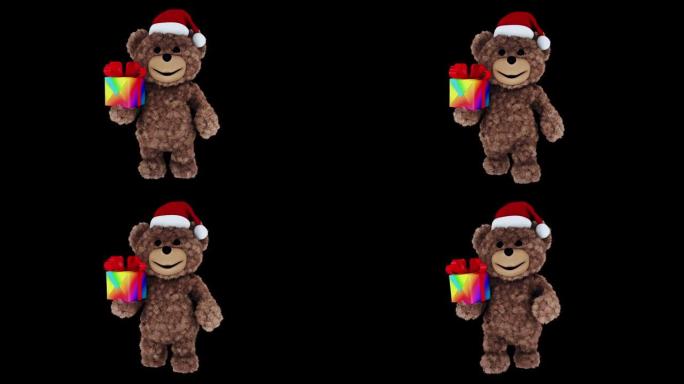 泰迪熊圣诞老人展示礼物循环阿尔法频道
