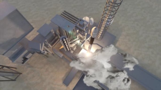 重型火箭发射-太空火箭随着火焰和烟雾升空进入太空轨道