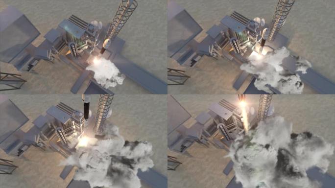 重型火箭发射-太空火箭随着火焰和烟雾升空进入太空轨道