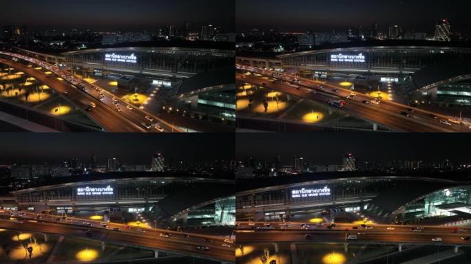 空中无人机高速公路的高角度视图与Bang Sue Grand Station是一个新的铁路枢纽，在泰