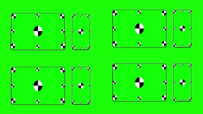 平板电脑电脑，绿屏智能手机。在模型屏幕上演示的3D动画。