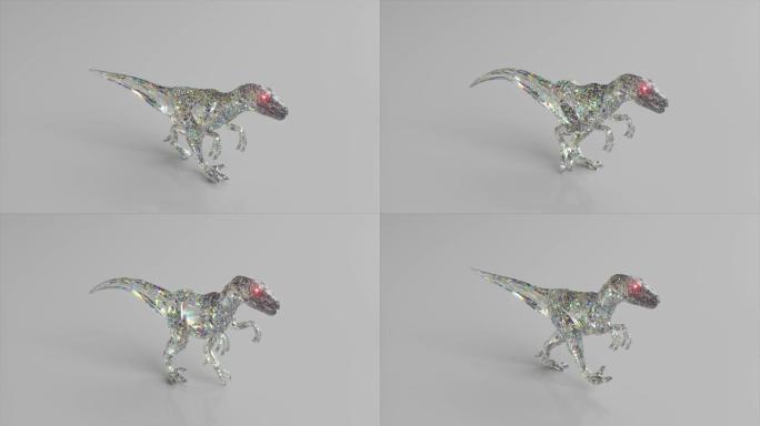 步行钻石迅猛龙。自然和动物的概念。低聚。白色。无缝循环的3d动画