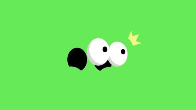 动画情感的眼睛在绿色背景上显示出麻木。