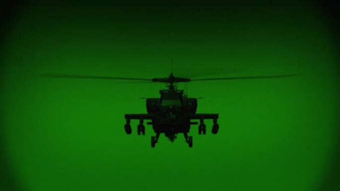 阿帕奇AH-64直升机夜间飞行，夜视红外