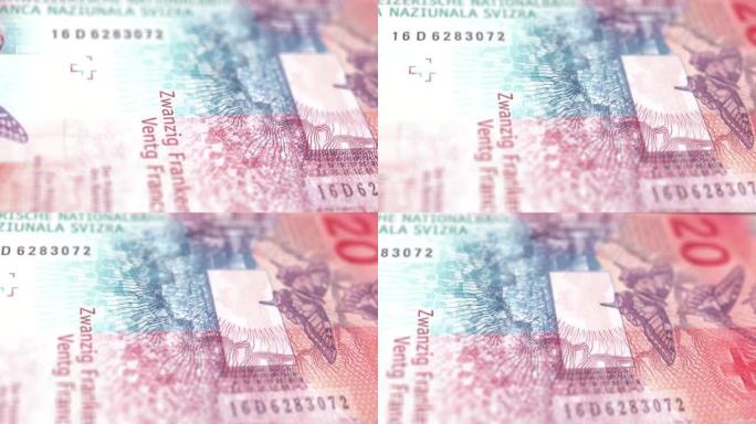 特写跟踪多莉镜头1000，200，100，50,20，10瑞士法郎钞票观察和储备侧，4k分辨率。股票
