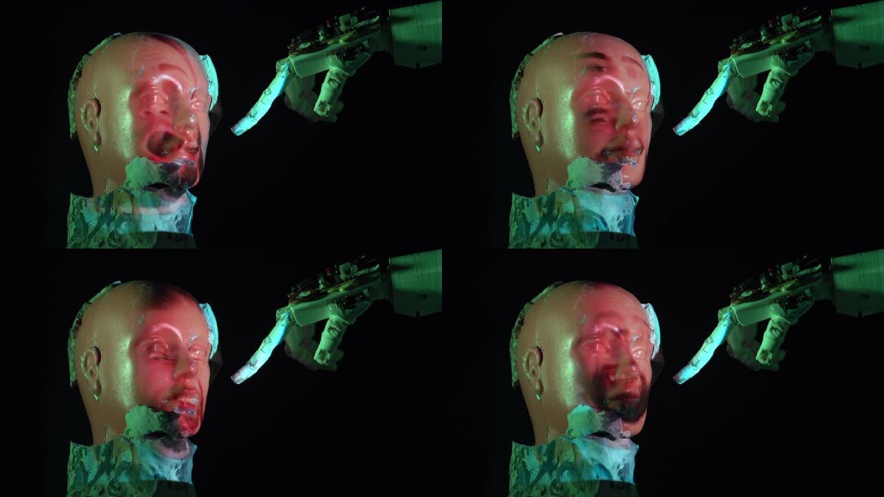 用于机器学习的仿人机器人手指向半机械人半身像的4k视频
