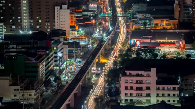 日落场景下大都市中心繁忙的高速公路的时间流逝。交通和基础设施概念，泰国曼谷