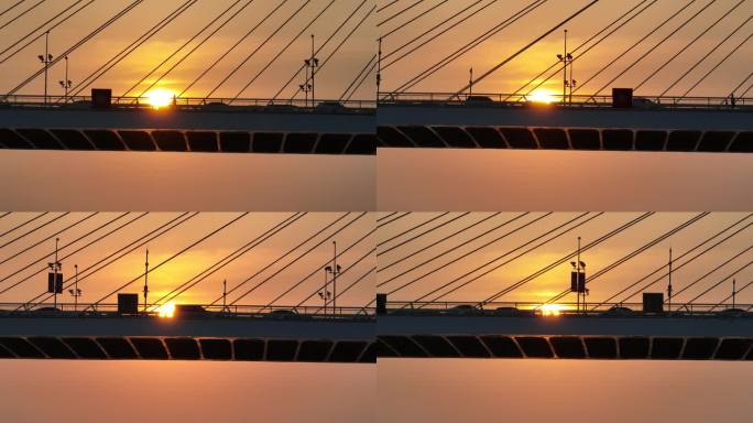 跨海大桥日落夕阳车流航拍