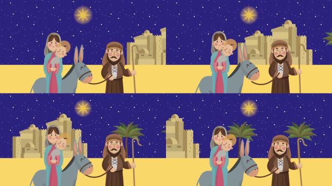 梅里圣诞动画与驴中的神圣家庭