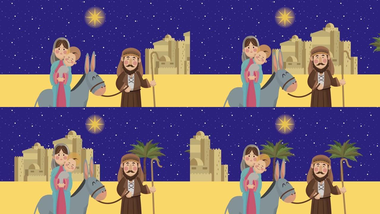 梅里圣诞动画与驴中的神圣家庭