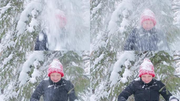 雪落在女人的头上