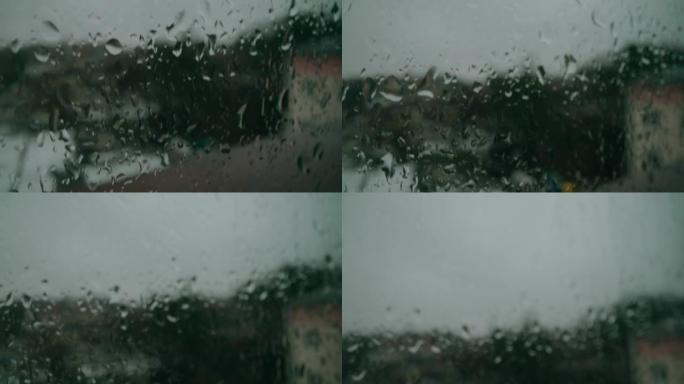 窗户上的雨滴宏观拍摄