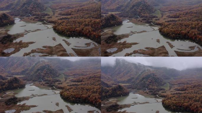 湖北神农架大九湖景区的阴雨秋天