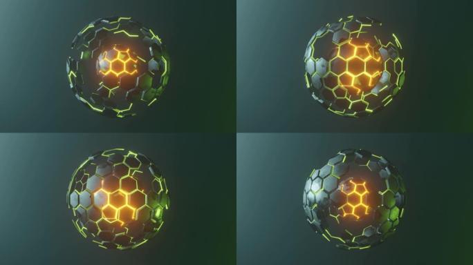未来物理学原子核。抽象几何球体3d渲染