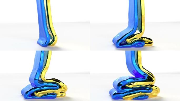 乌克兰颜色黄色和蓝色粘性液体流体艺术超慢动作1000 FPS 4k