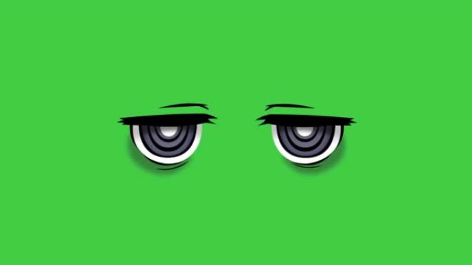 动画情感的眼睛在绿色背景上显示出感性的情绪。