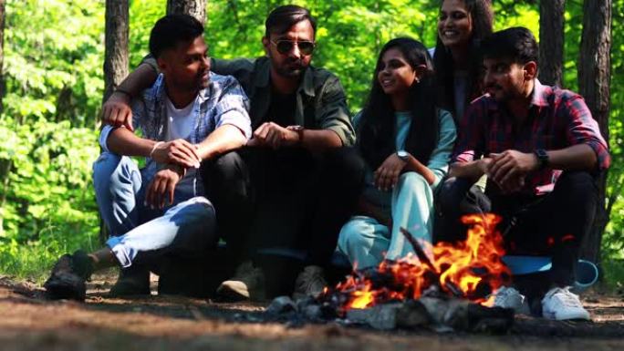 野餐露营公园的多种族巴基斯坦快乐朋友。