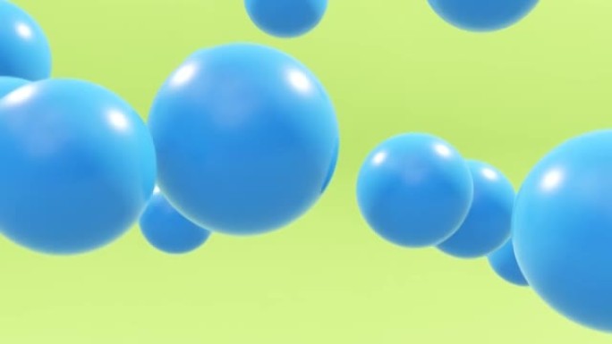 蓝色球漂浮在绿色背景上。-3d渲染。