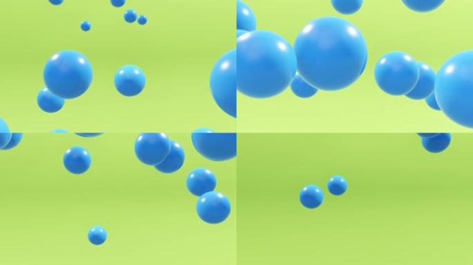 蓝色球漂浮在绿色背景上。-3d渲染。