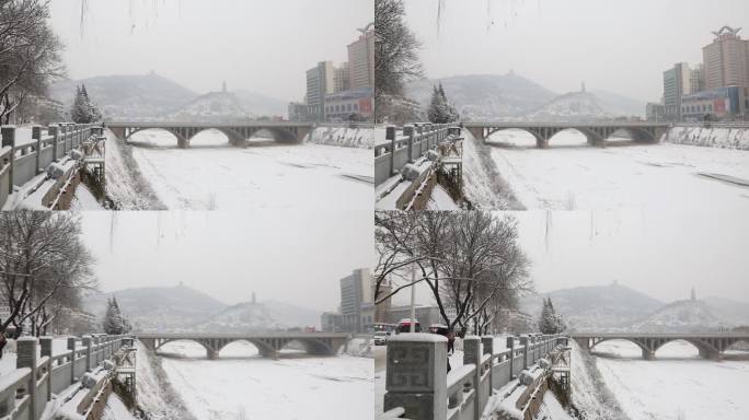 延安宝塔山雪景