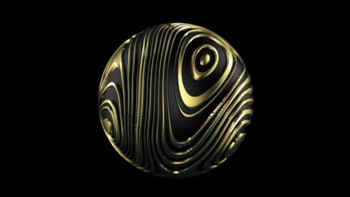 金波抽象背景黑色。黑色背景上的3d球形金色网页设计。现代抽象液体噪声流体形式背景无缝回路