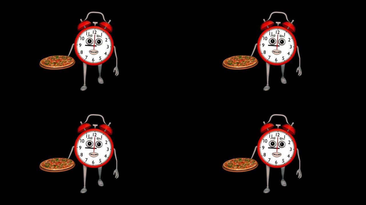 闹钟在Alpha通道上显示披萨循环