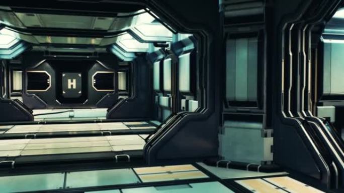 太空飞船走廊的未来主义内部