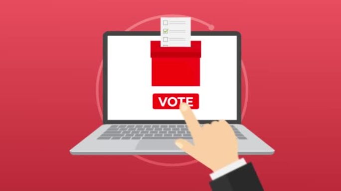 带有投票应用程序的笔记本电脑屏幕。政治选举。在线投票的概念。