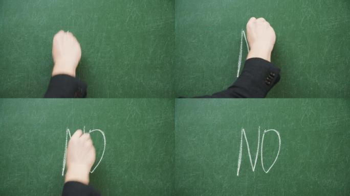 教室里用粉笔或绿色黑板上的男性手写单词no
