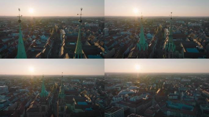 日落时分的纽伦堡古城洛伦兹基什和城堡