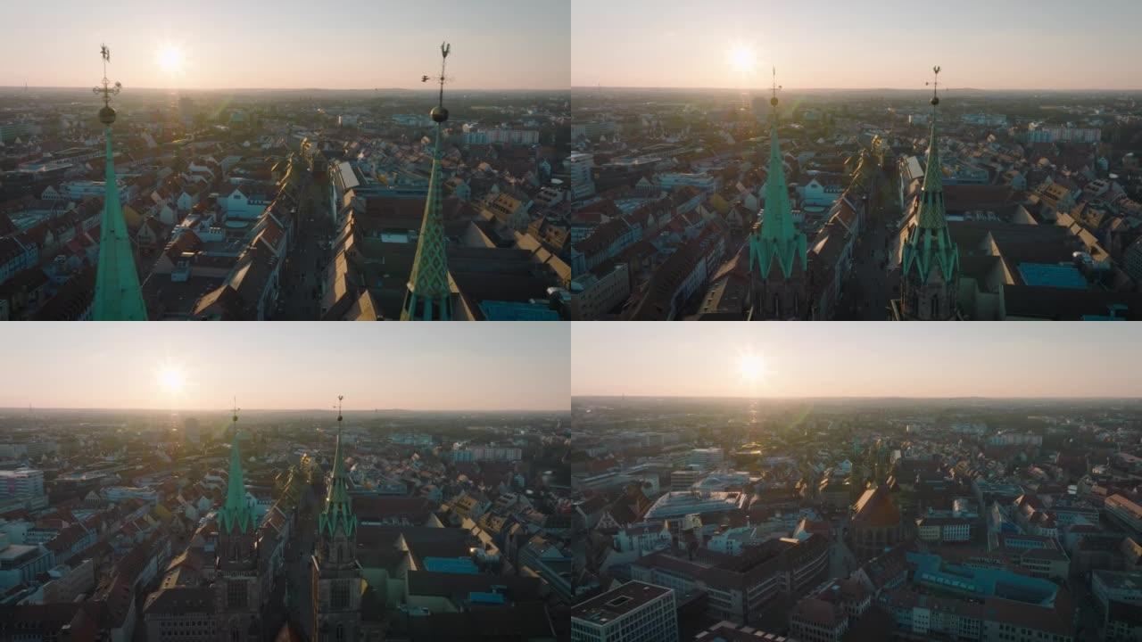 日落时分的纽伦堡古城洛伦兹基什和城堡