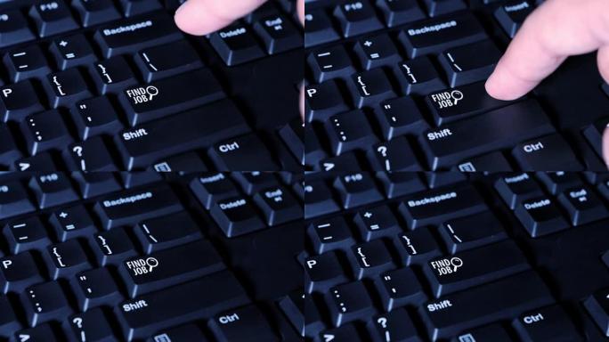 人体手指按下计算机键盘上的查找工作按钮的特写