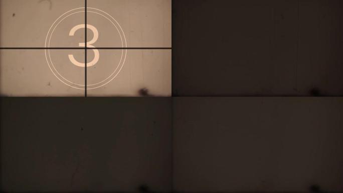 电影领导者倒计时，老电影倒计时电影卷轴，模仿一部带有噪音和划痕的老电影股票视频