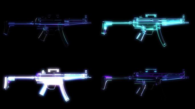 赛博朋克空中可视HUD数字武器。霓虹颜色的枪的3d渲染。