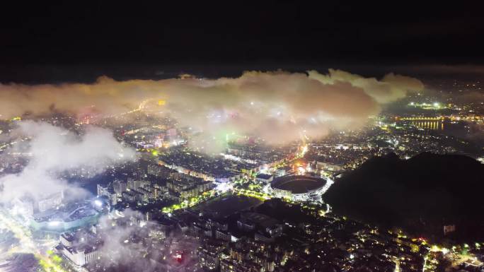 夜景 市区 桂林 航拍 云海 延时