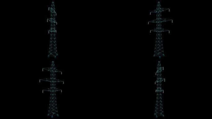 高压电塔全息图。能源和技术概念