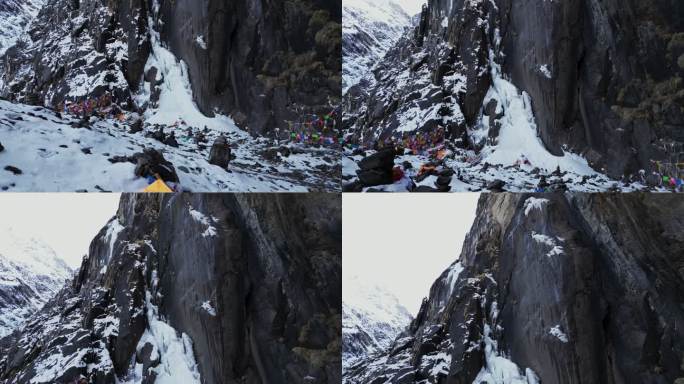 雨崩神瀑云南梅里雪山黑色岩石雪山荒芜之地