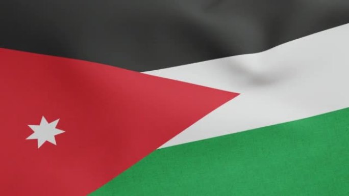 约旦国旗挥舞原始尺寸和颜色3D渲染，约旦王国国旗纺织品使用泛阿拉伯色彩，类似阿拉伯起义的旗帜